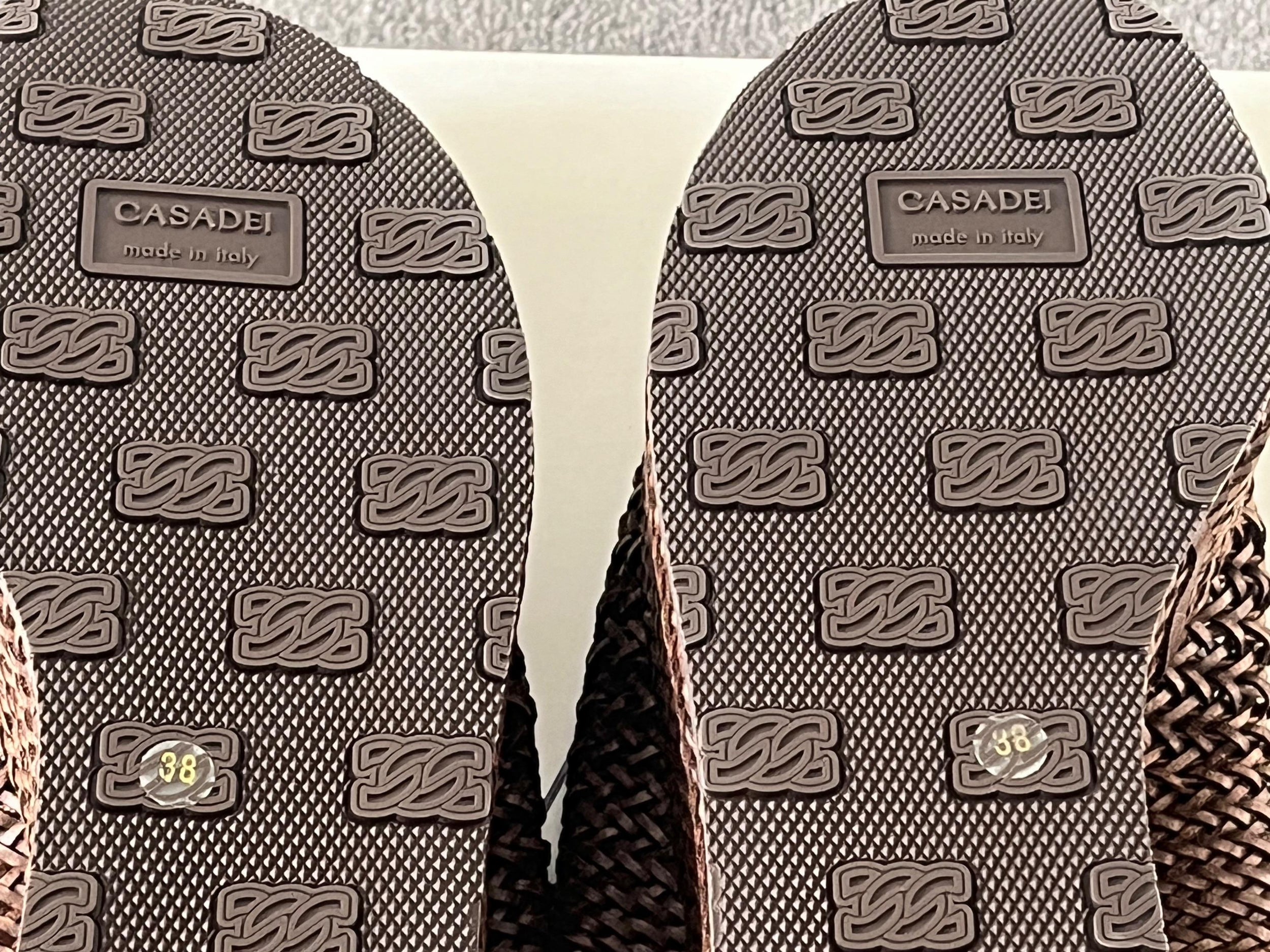 Casadei Brown Woven Leather Platform Slides