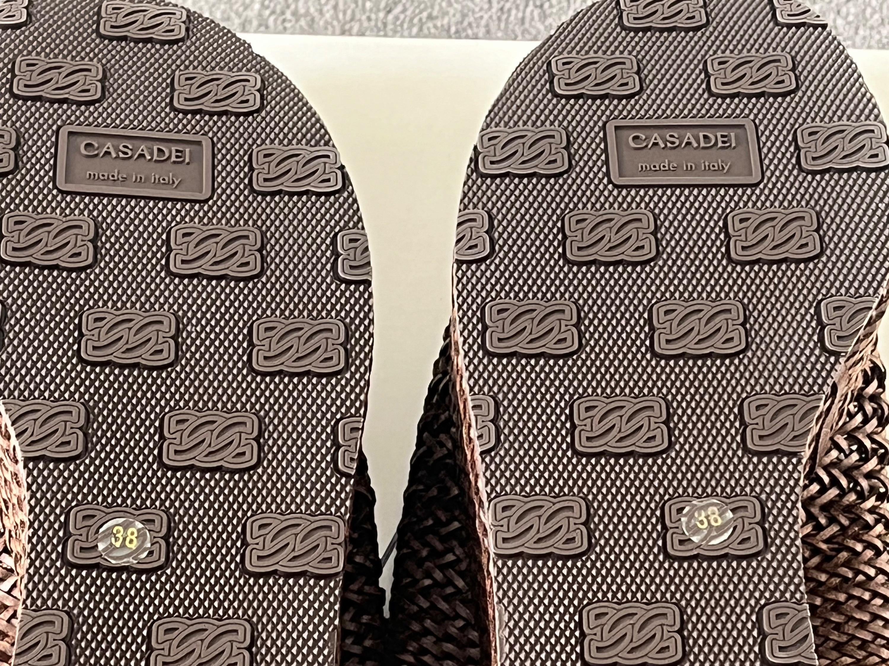 Casadei Brown Woven Leather Platform Slides