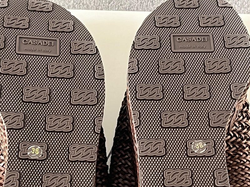Casadei Brown Woven Leather Platform Slides