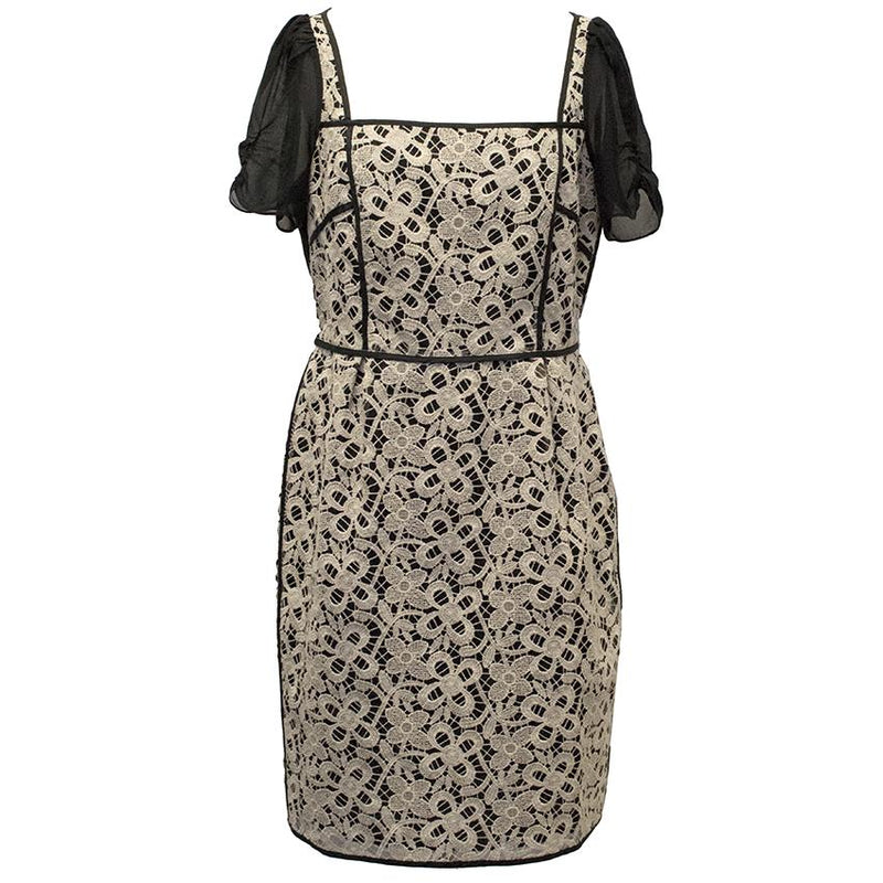 Hoss Intropia Black & Beige Short-Sleeve Lace Dress