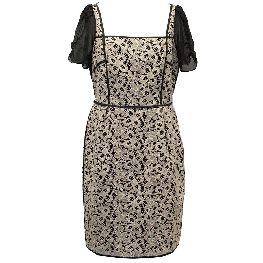Hoss Intropia Black & Beige Short-Sleeve Lace Dress