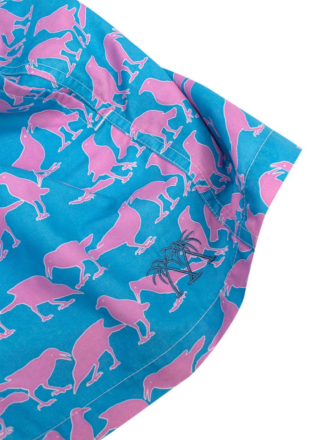 Pink House Mustique Blue and Pink Bird-print Shorts