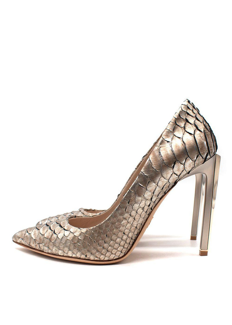Ralph & Russo Gold Antique Python Leather Heels