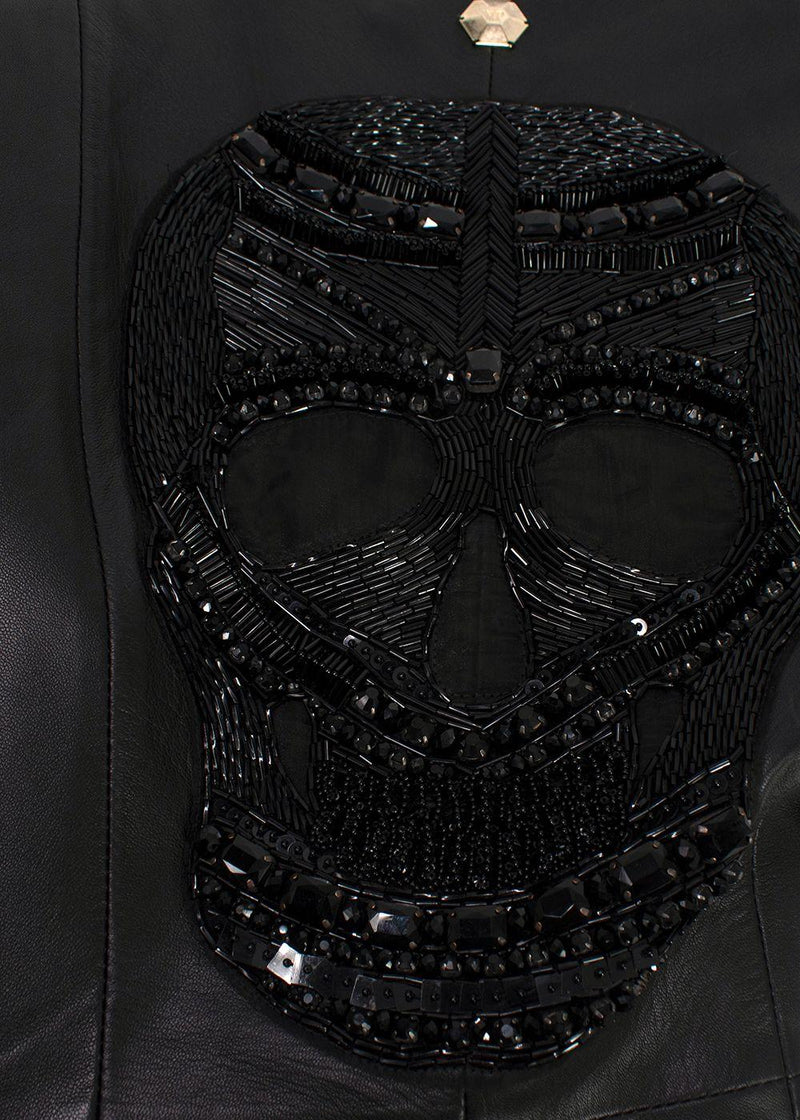 Philipp Plein Fitted Peplum Leather Jacket with Skull Appliqué