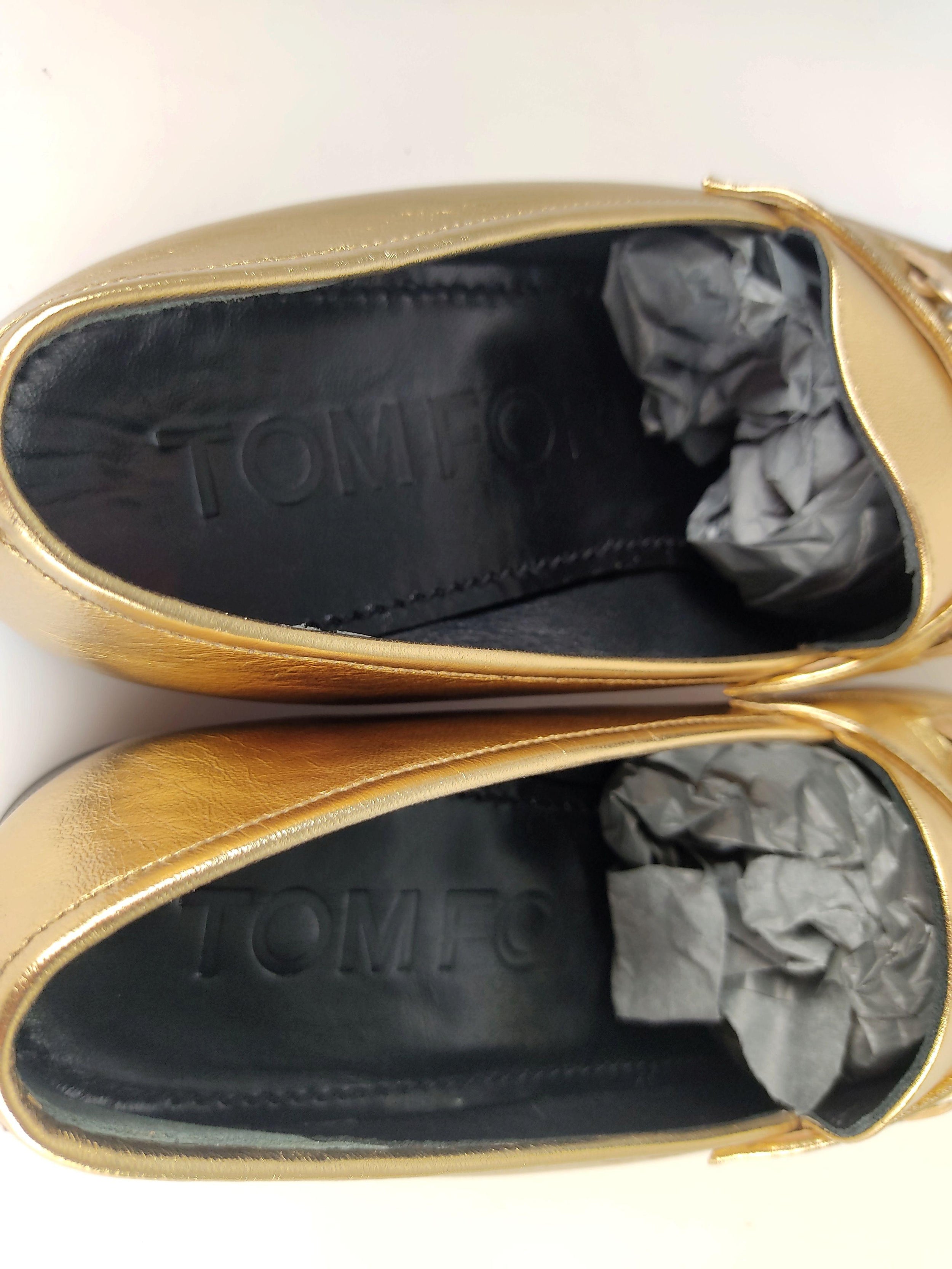 Gold leather chain embellished flat loafers