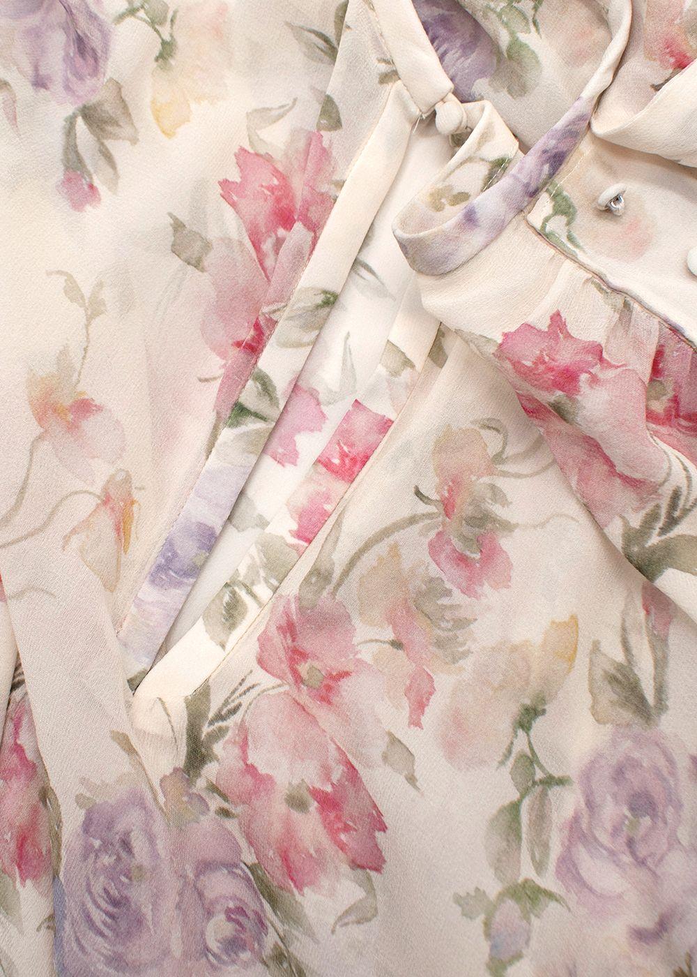 Love Shack Fancy Semi Sheer Silk Floral Printed Blouse