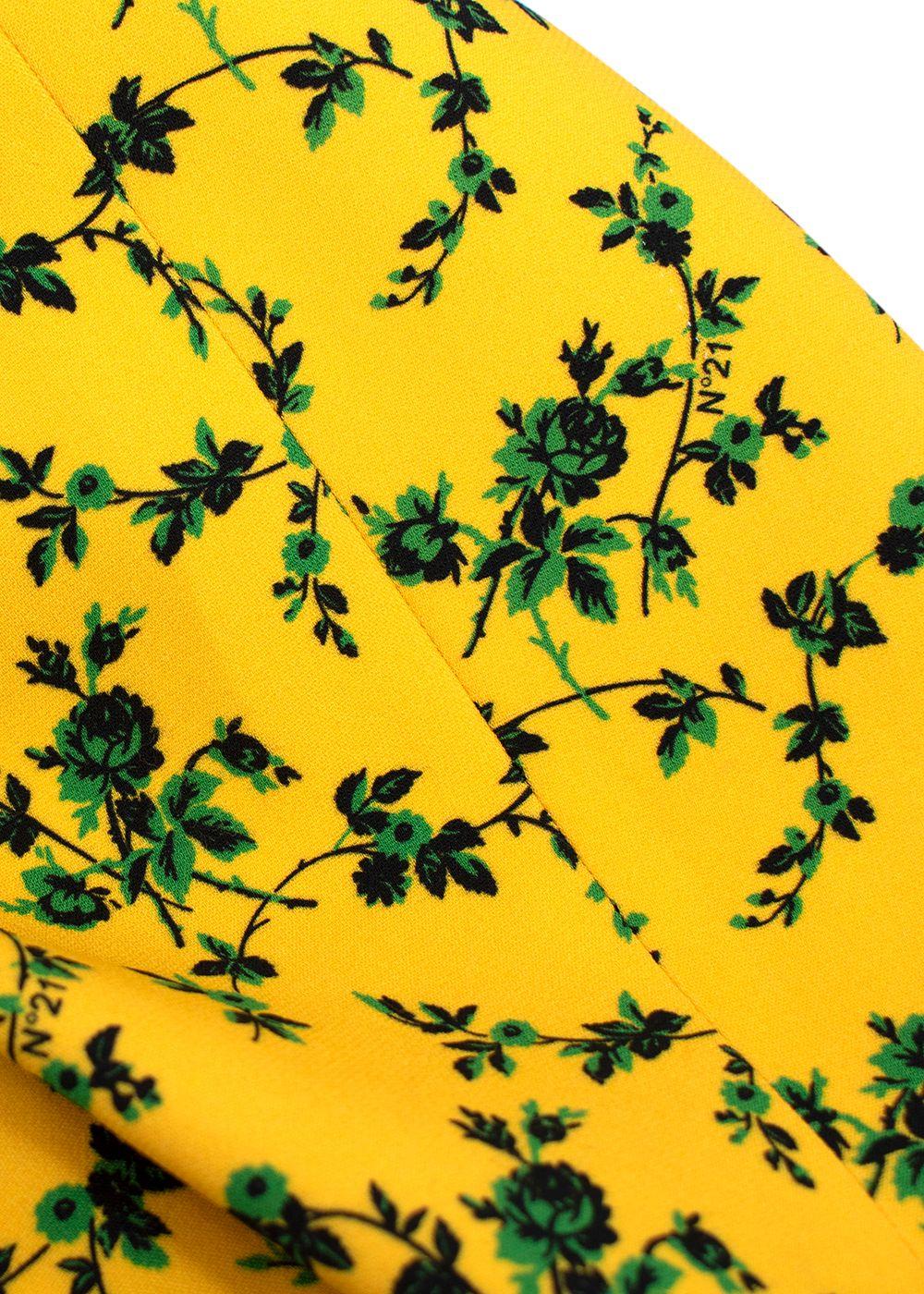 No.21 Yellow Floral Print Midi Skirt with Contrast Stripe Detail