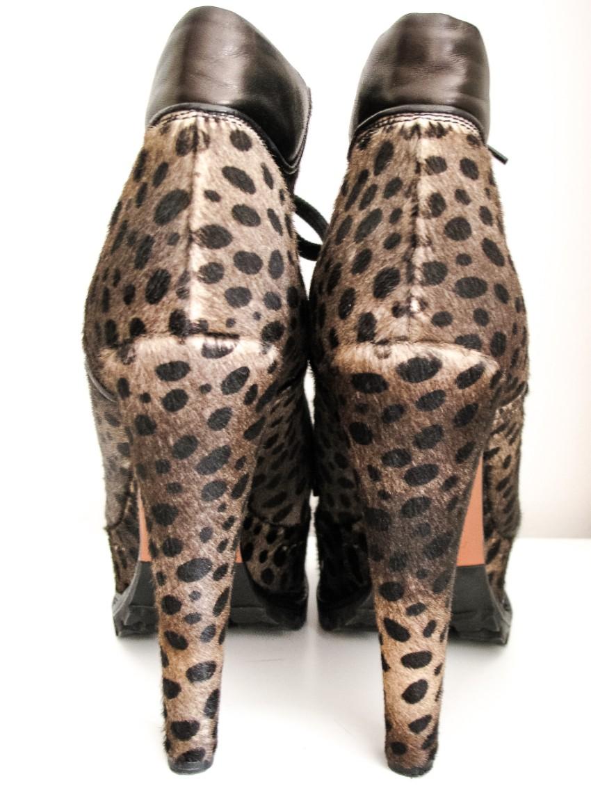 Azzedine Alaia Leopard Calf Hair Lace Up Ankle Boots