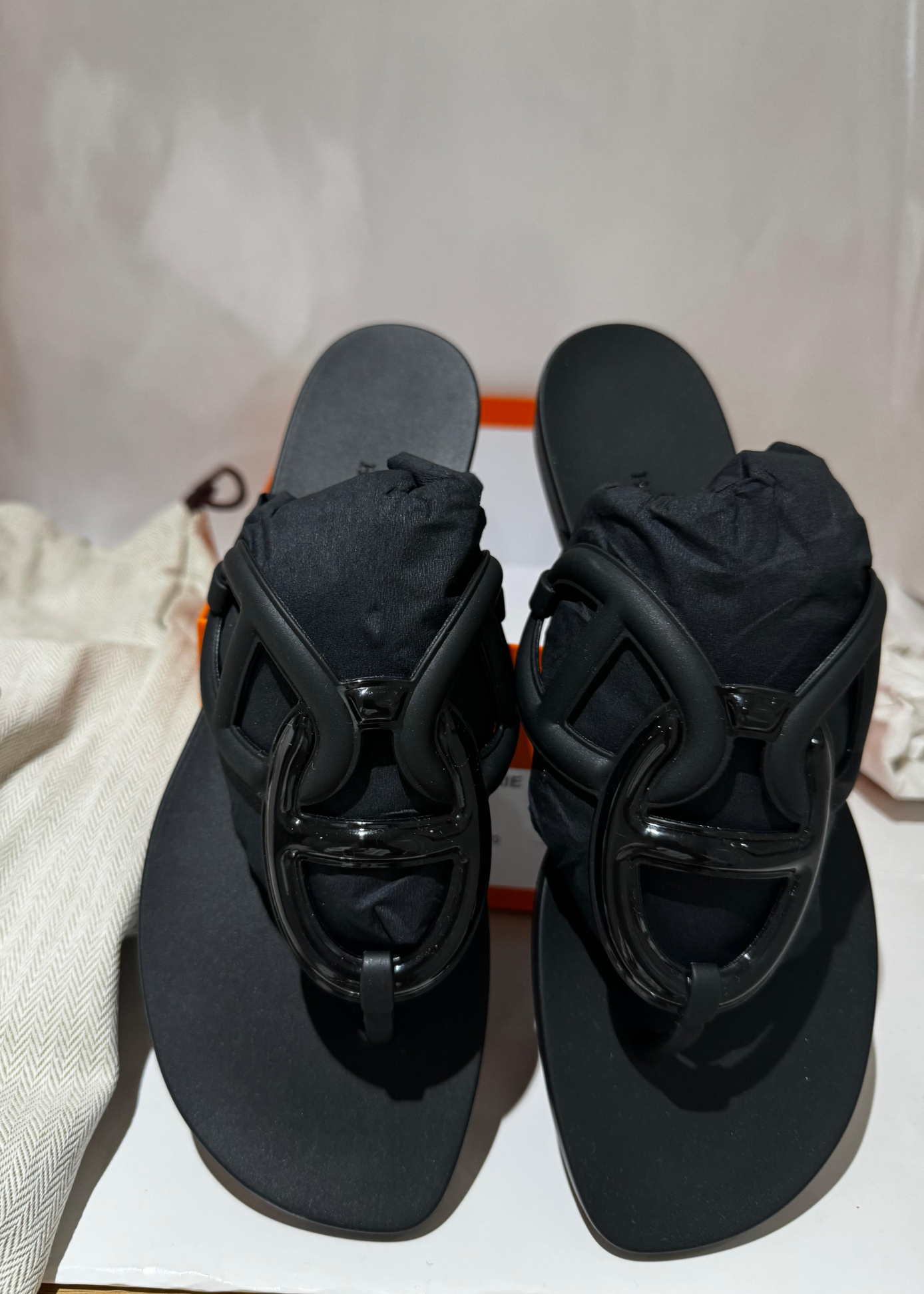 Hermes Black Rubber Egerie Sandals