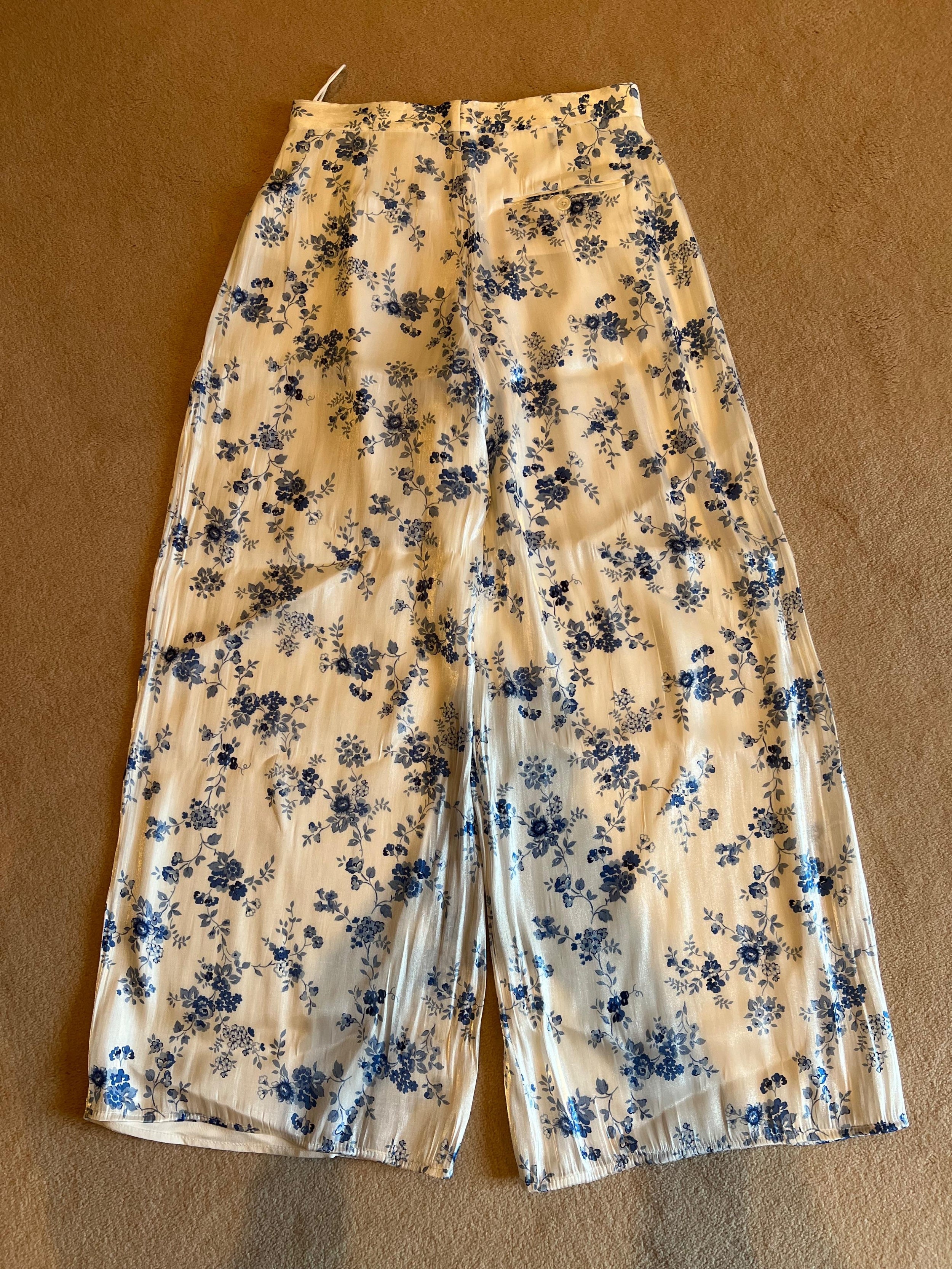 Ralph Lauren Purple Label Floral Wide Leg Silk Trousers