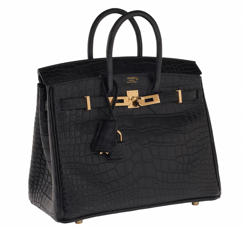 Matte Noir Sellier Mississippiensis Alligator 25cms Birkin with  Gold Hardware