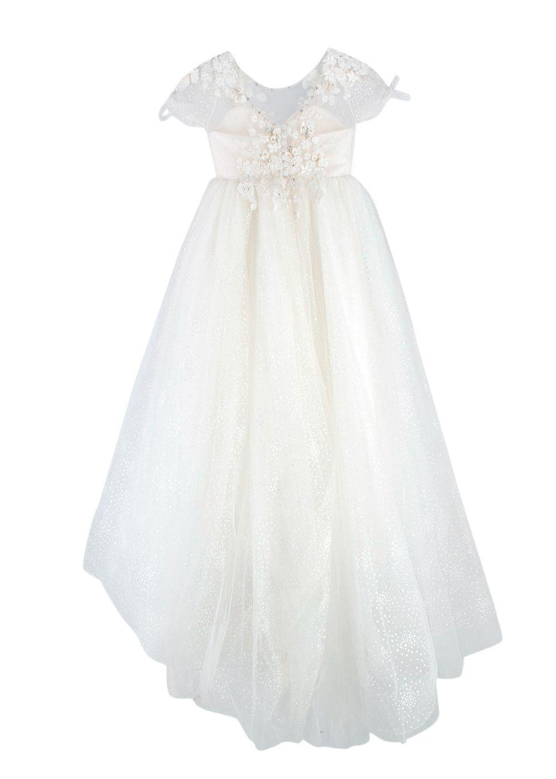 Quinn Harper Kids 10Y White Crystal Embellished Tulle Occasion Dress