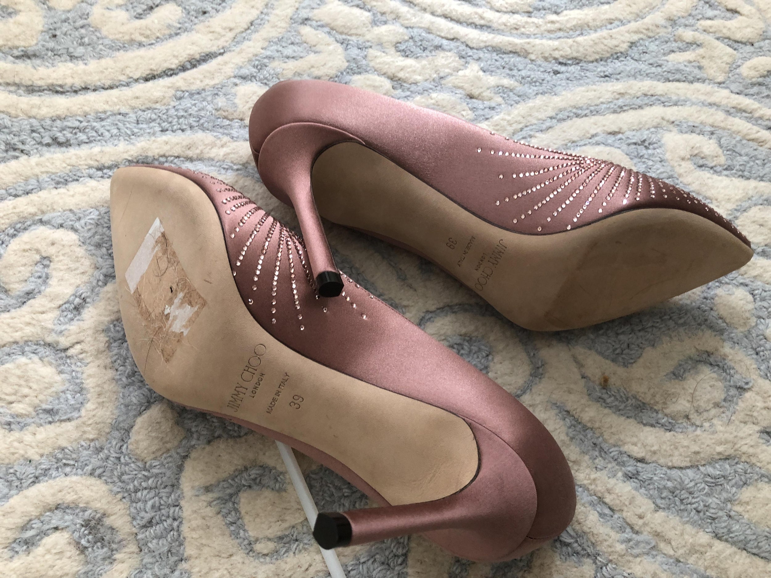 Jimmy Choo Satin Shooting Crystals Guava Romy 85 Pumps
