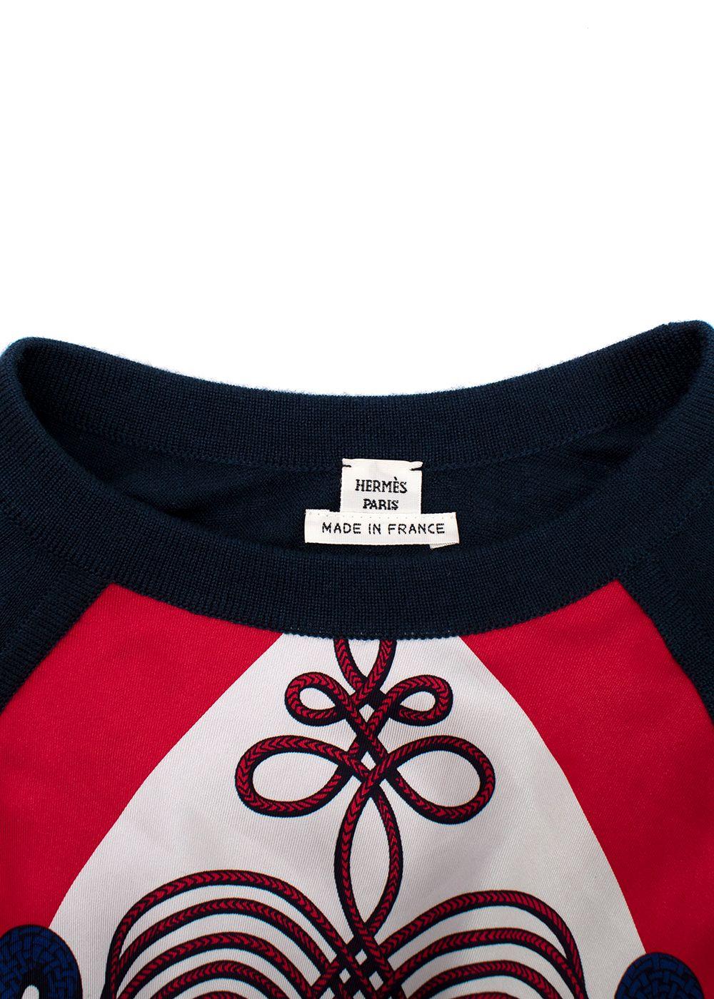 Hermes Navy Patterned Cashmere & Silk Jumper