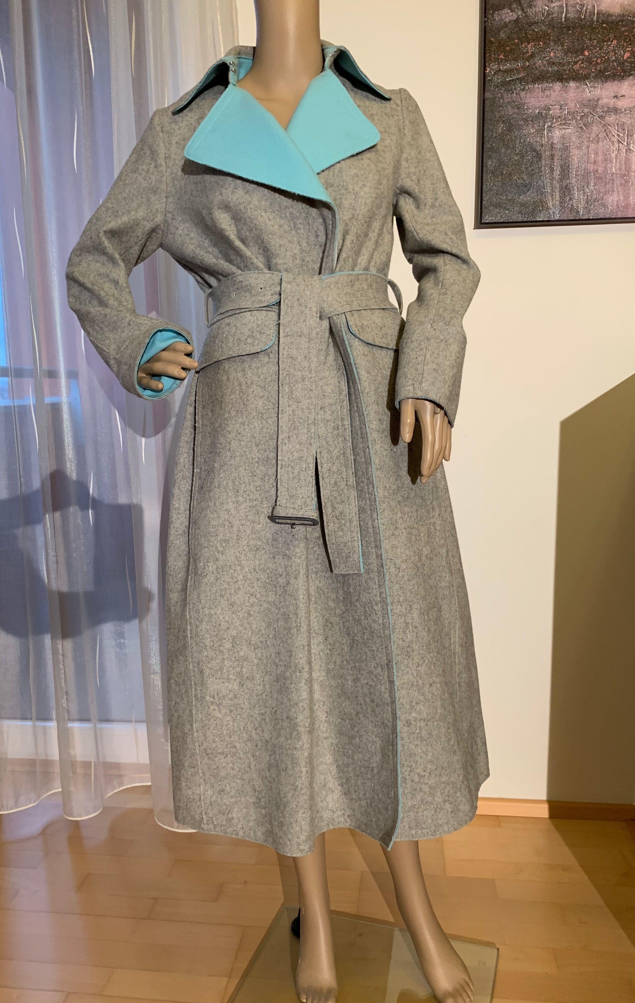 Sacai Soft Grey Wool Blend Trench Coat