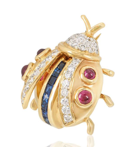 Bespoke Yellow Gold Diamond, Sapphire and Ruby Ladybird Brooch