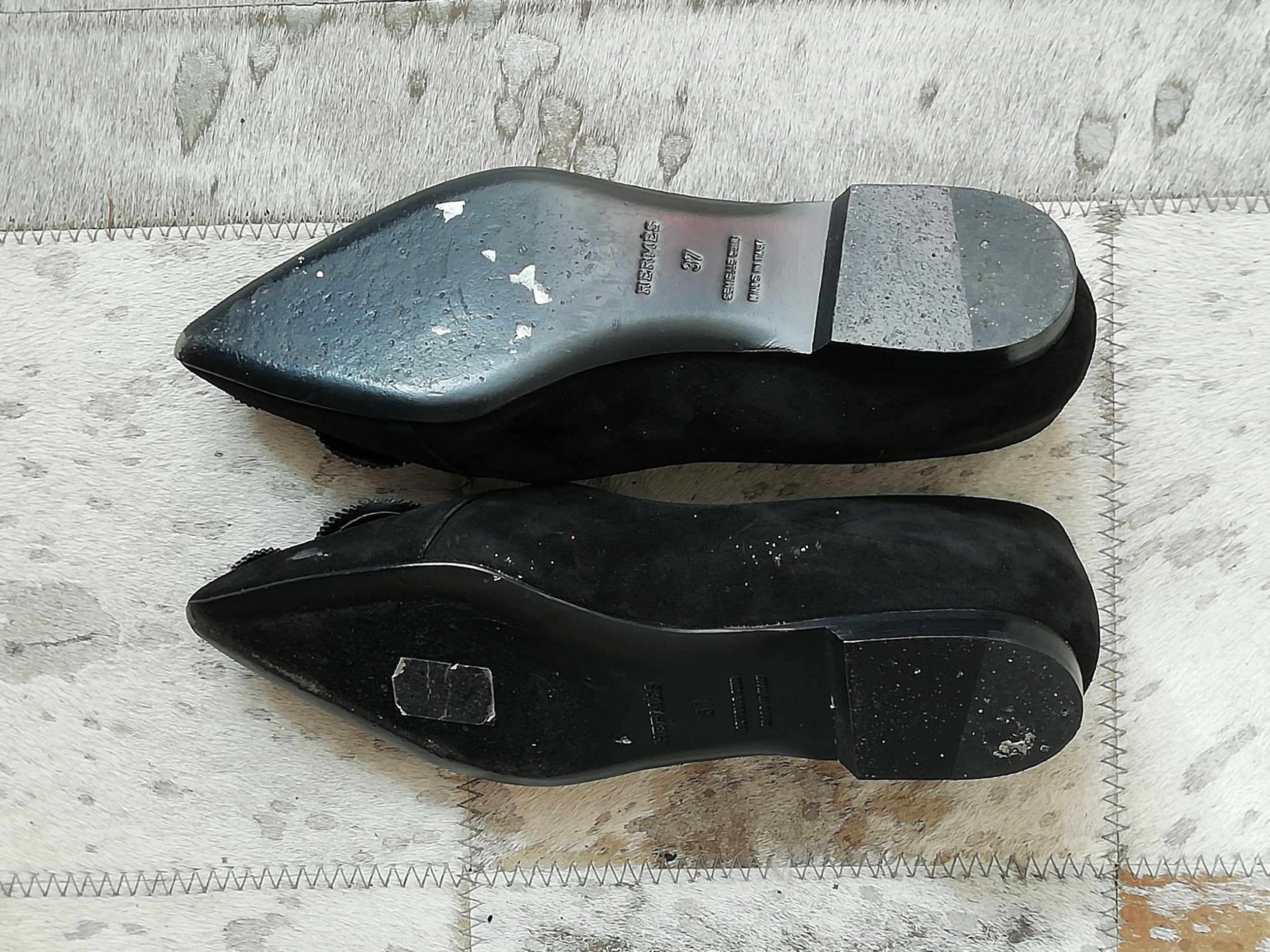 Black Embellished Suede Ballerinas