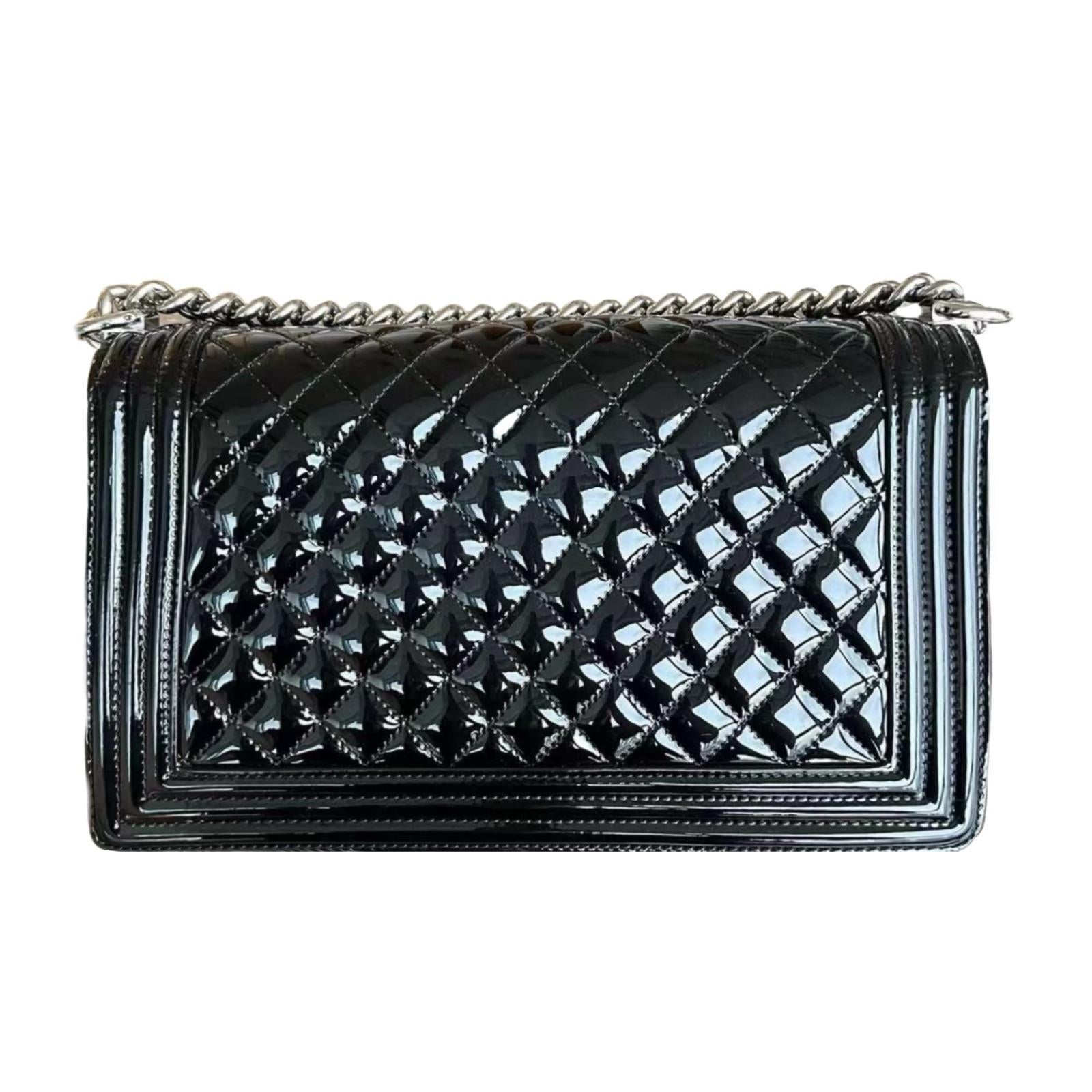 Black Patent Medium Boy Bag