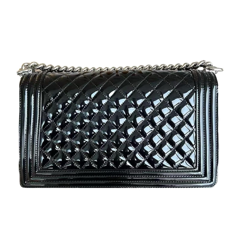 Black Patent Medium Boy Bag