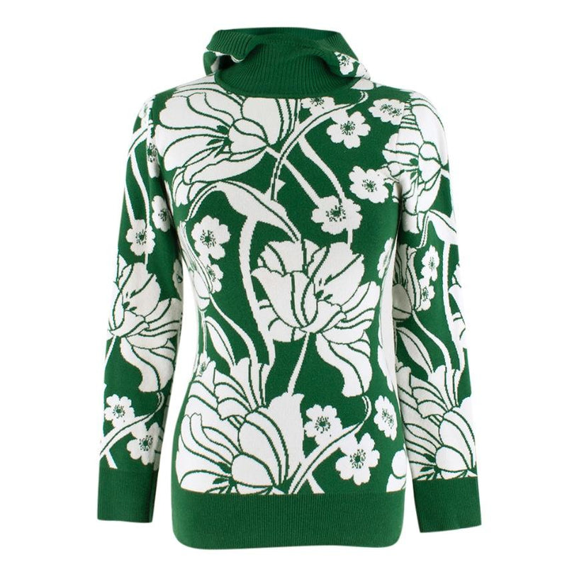 JoosTricot Green Floral Intarsia Hooded Jumper