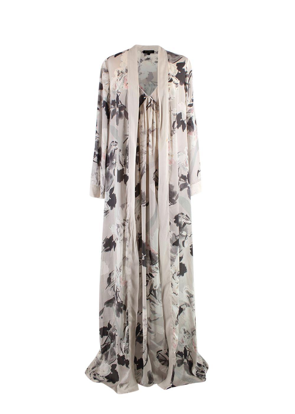 Jenny Packham Grey Floral Silk Nightgown and Robe