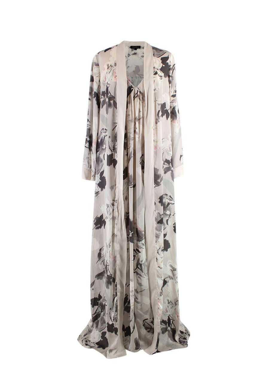Jenny Packham Grey Floral Silk Nightgown and Robe
