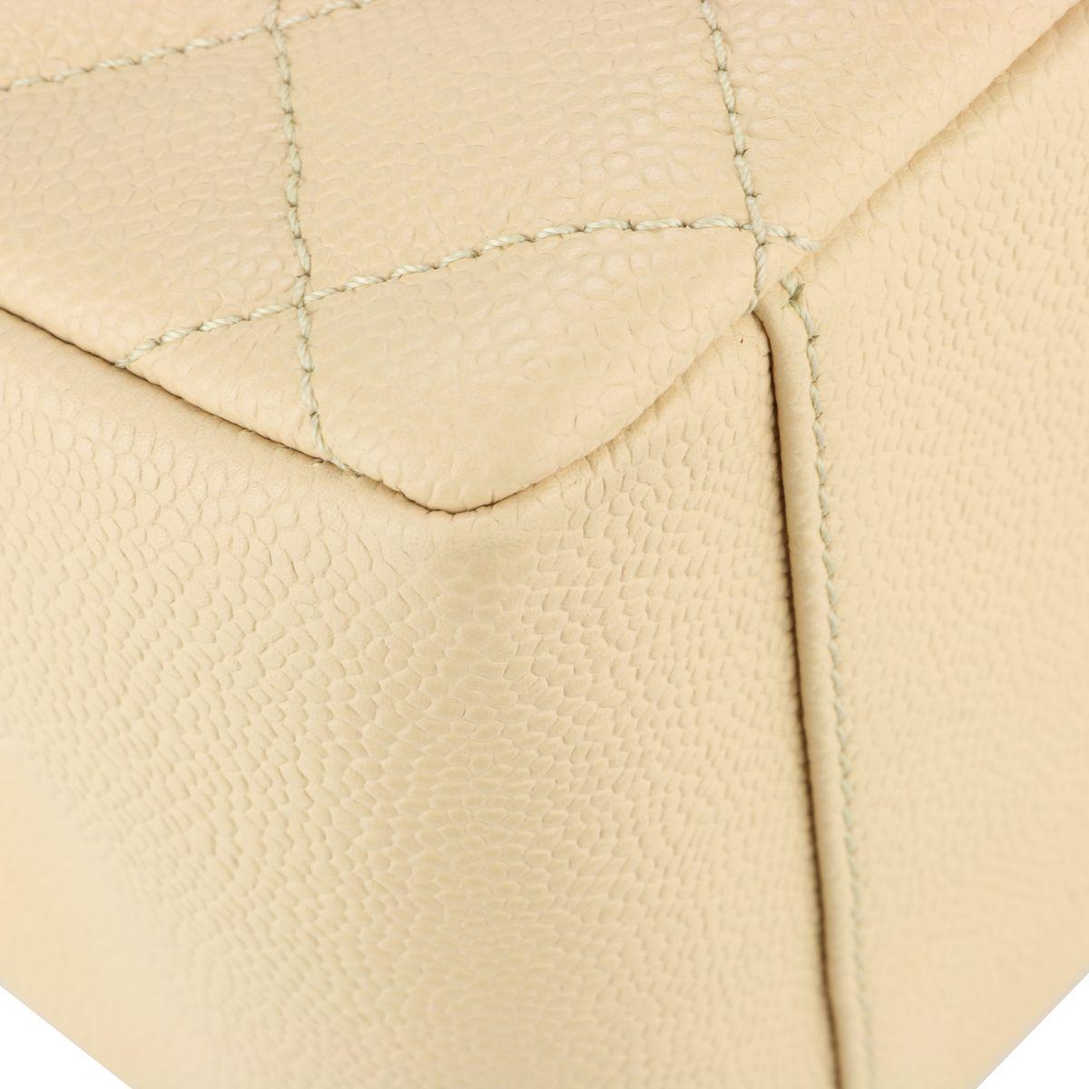Beige Caviar Grand Shopping Tote (GST) with Silver Hardware
