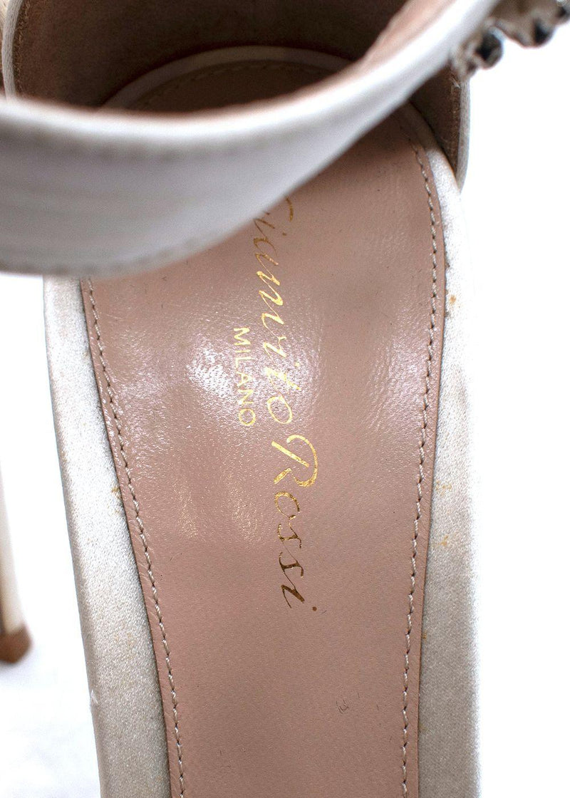 Gianvitto Rossi Cream Portofino Crystal Embellished Satin Heels