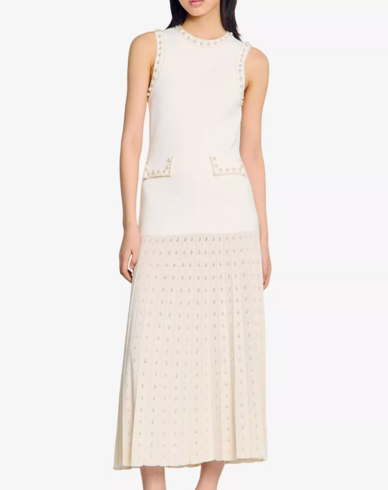 Sandro Sleeveless Embellished Knitted Midi Dress
