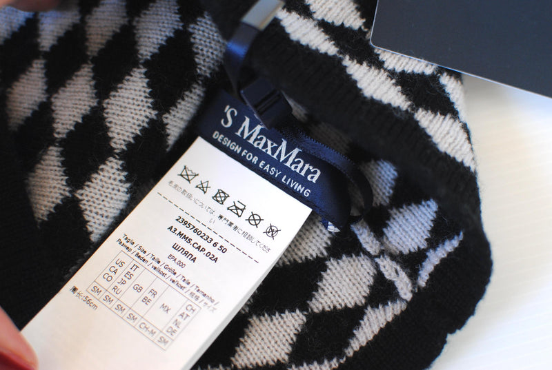 MaxMara Black and White Wool Bobble Hat