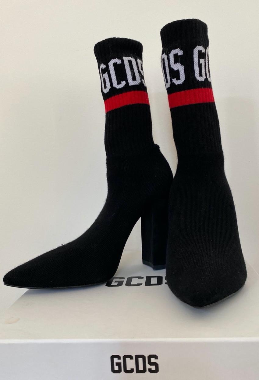 GCDS Black Logo Intarsia Sock Boots
