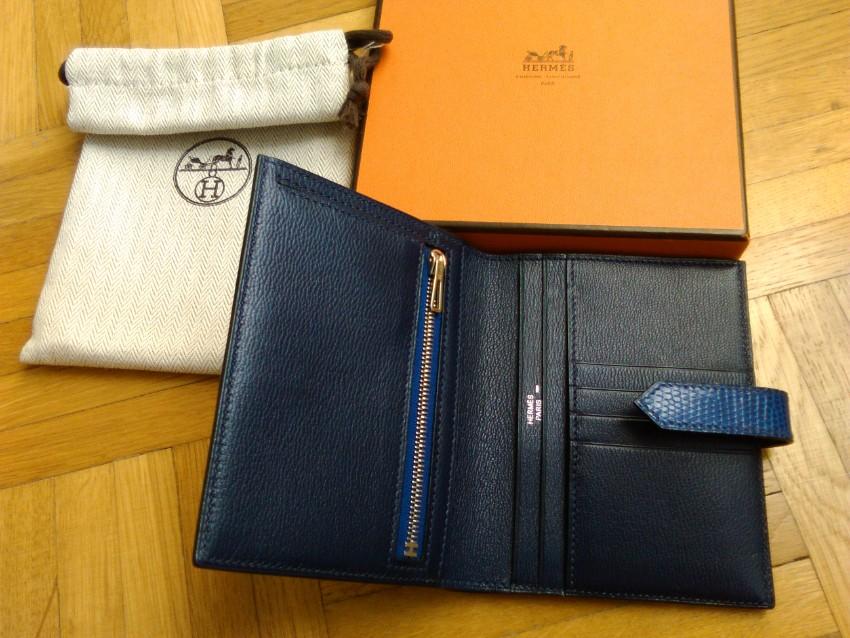 Hermes Bleu Electrique/Zaffiro Lizard Leather Bearn Wallet