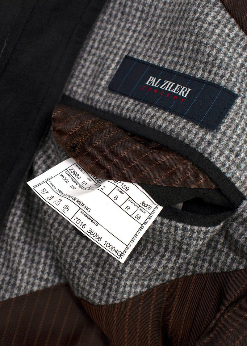 Pal Zileri Grey Houndstooth Single Breasted Wool Scooter Jacket