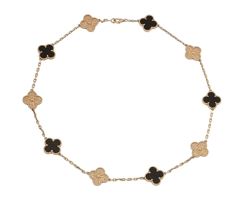 Van  Cleef and Arpels  Vintage Alhambra Necklace in Bois d'Amourette 10 Motifs