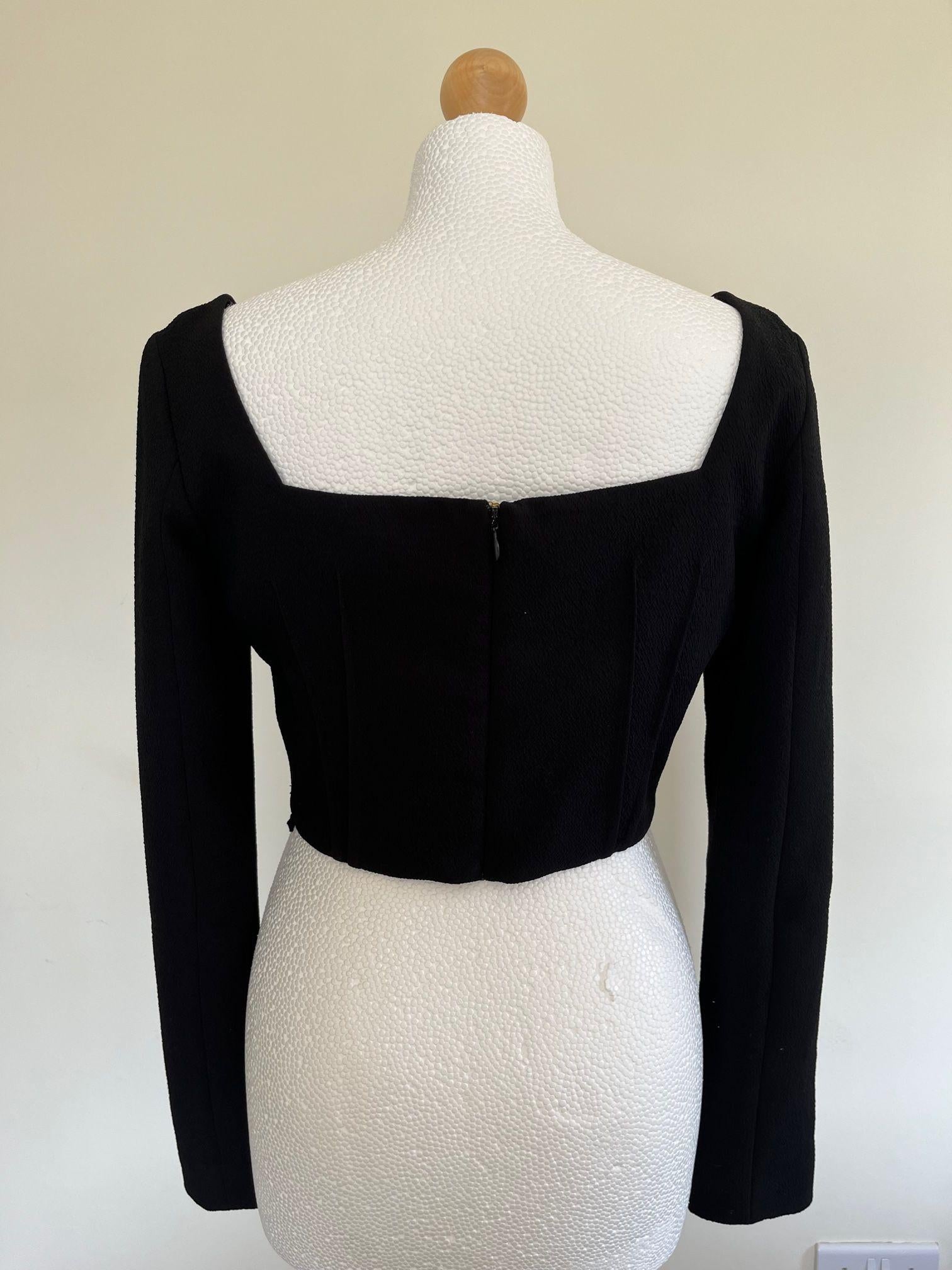 Jules Black Crepe Long Sleeved Crop Top