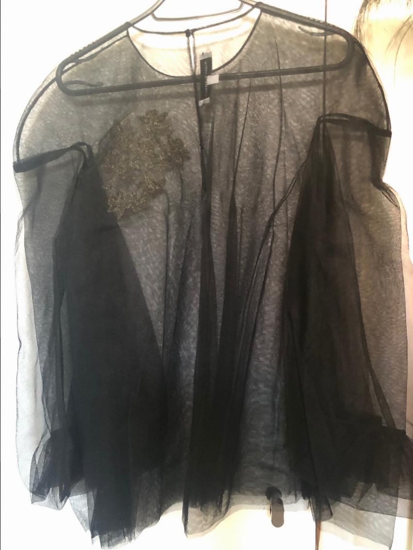Razan AlazzouniBlack Chiffon Embellished Sheer Top