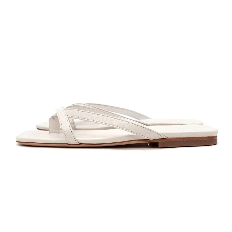 By Far Deni White Leather Flat Sandals