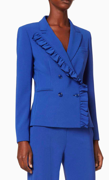 Max Mara Blue Ruffle Lapel Tailored Jacket