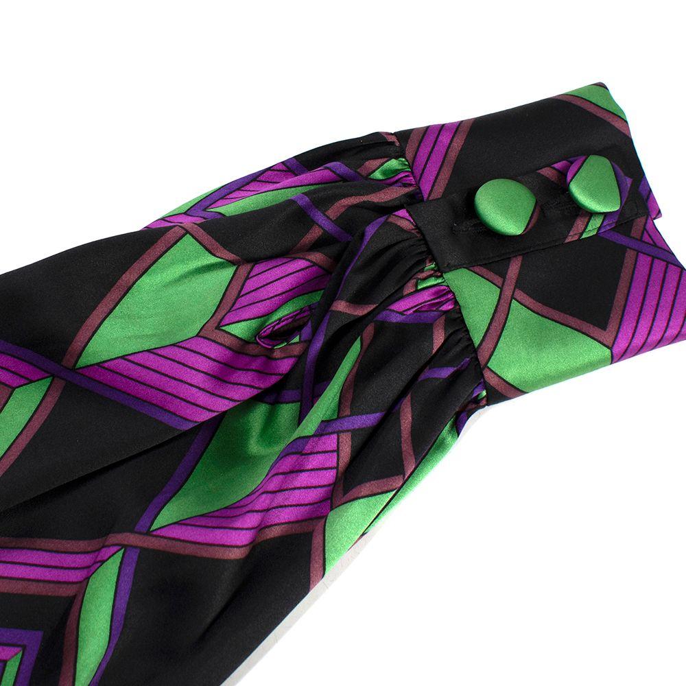 Diane Von Furstenberg Purple Geometric Print Pussy-bow Silk Blouse