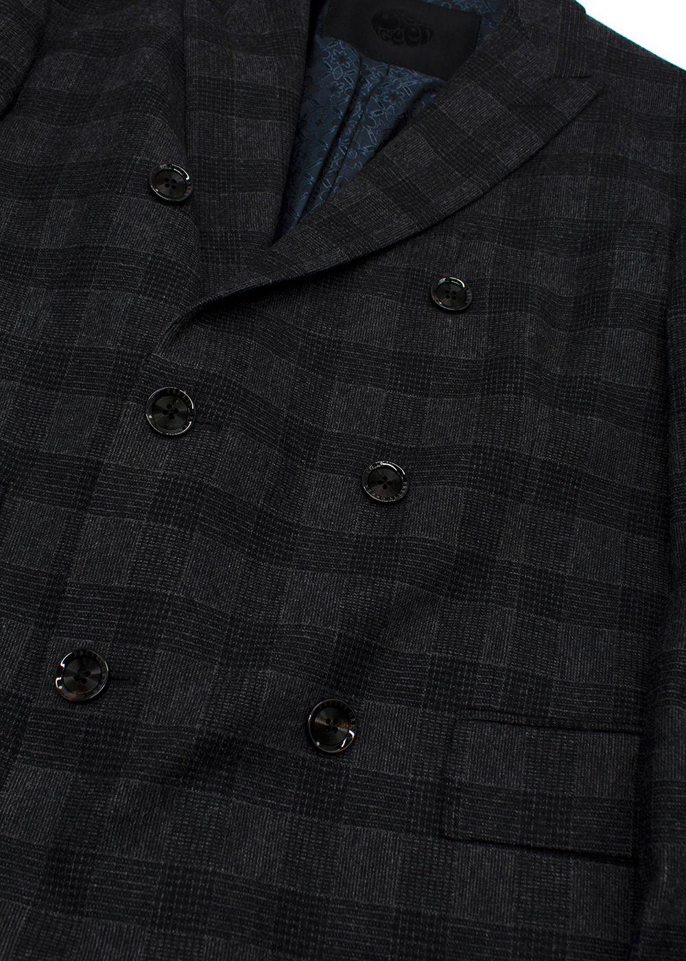 Pretty Green Charcoal Double Breasted Checked Blazer