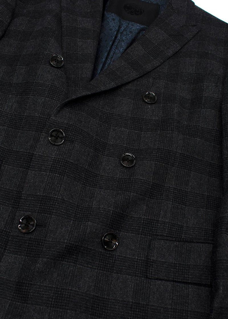 Pretty Green Charcoal Double Breasted Checked Blazer