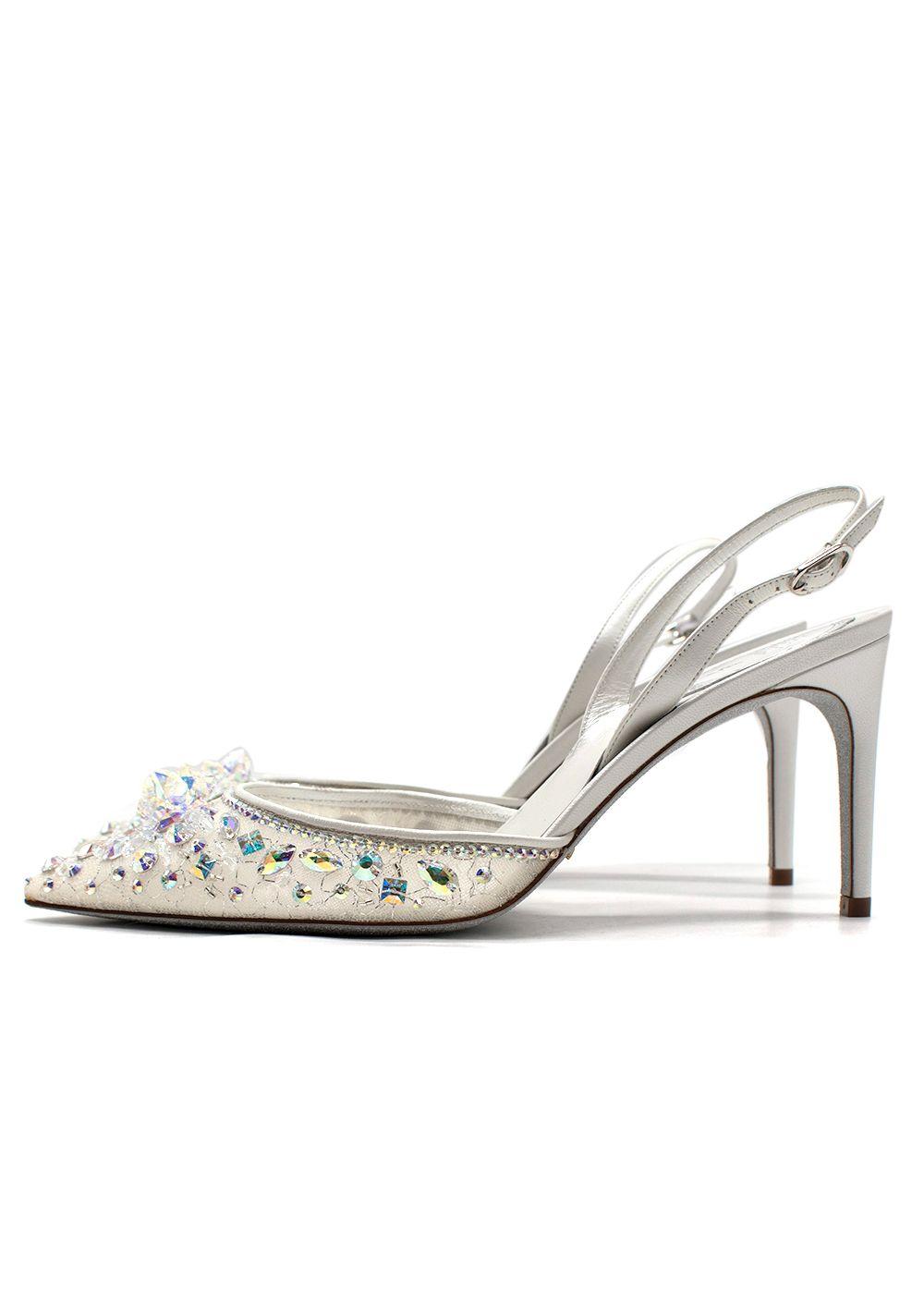Rene Caovilla White Embellished Cinderella 75 Slingbacks