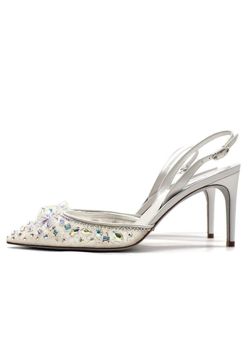Rene Caovilla White Embellished Cinderella 75 Slingbacks