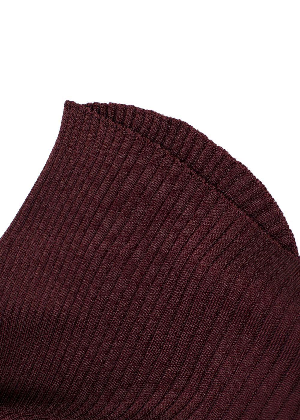 Bottega Veneta Burgundy Long Sleeve Ribbed Turtleneck Top