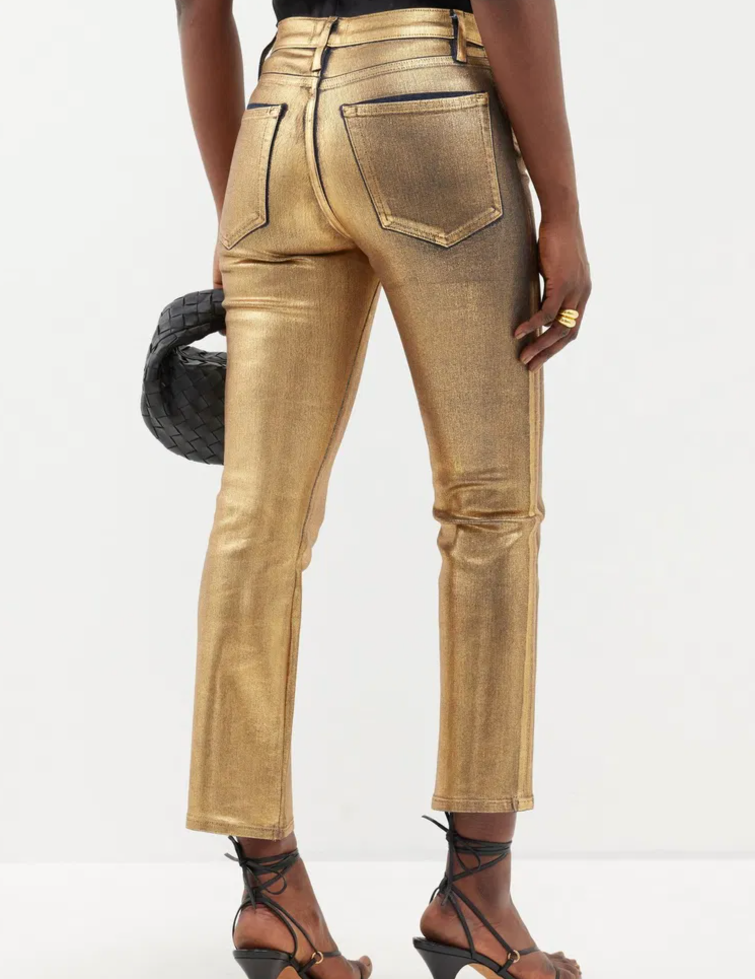 Frame Le Crop Mini Cropped Metallic Coated High-Rise Bootcut Jeans