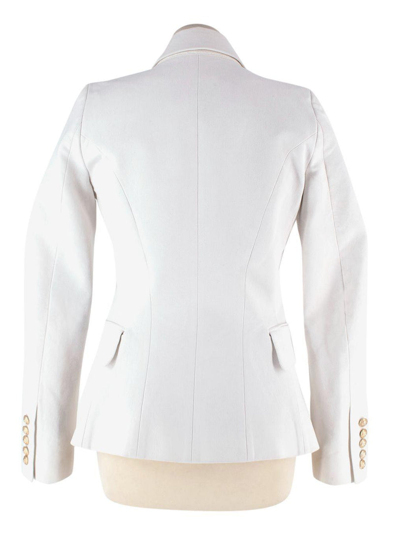 Balmain White Double Breasted Blazer with Gold Button Detail