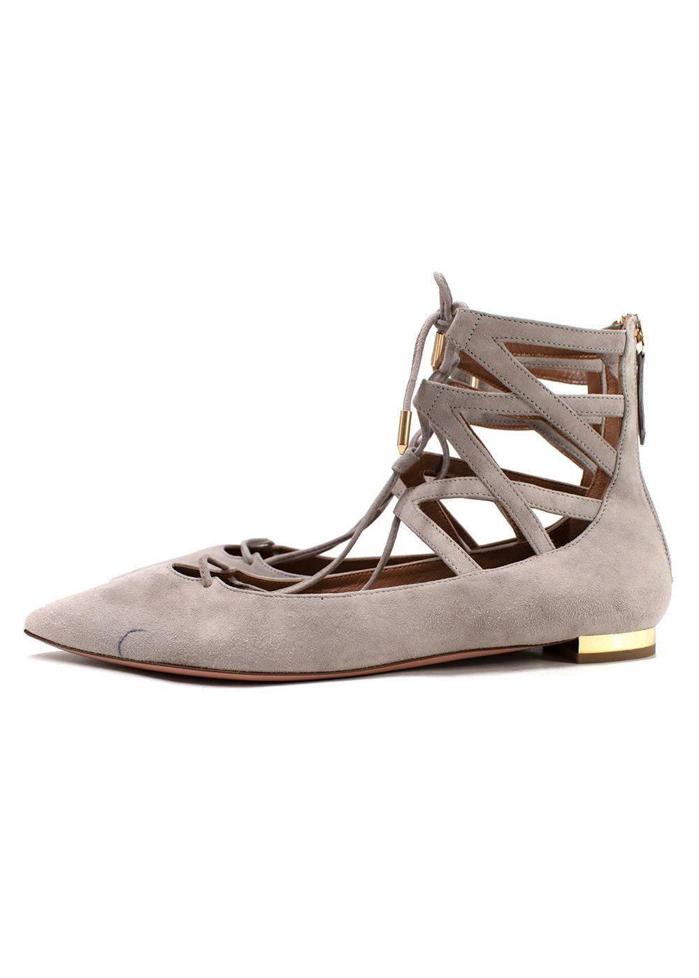 Aquazzura Grey Suede Christy Lace-up Sandals