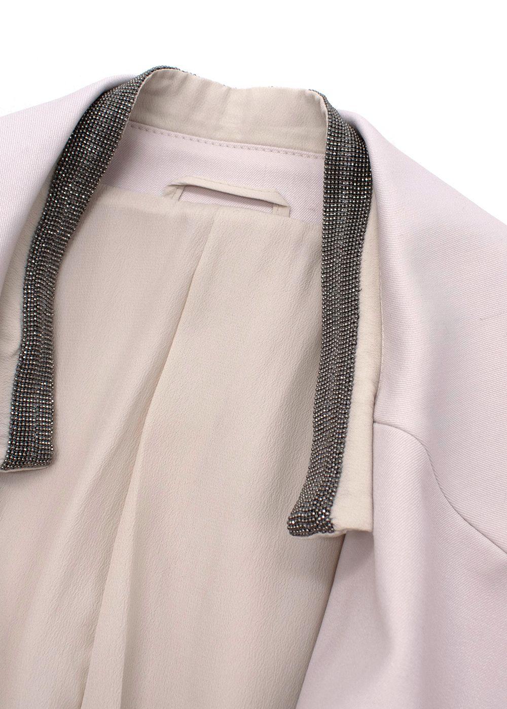 Bead Embellished Double Breasted Wool Blend Blazer