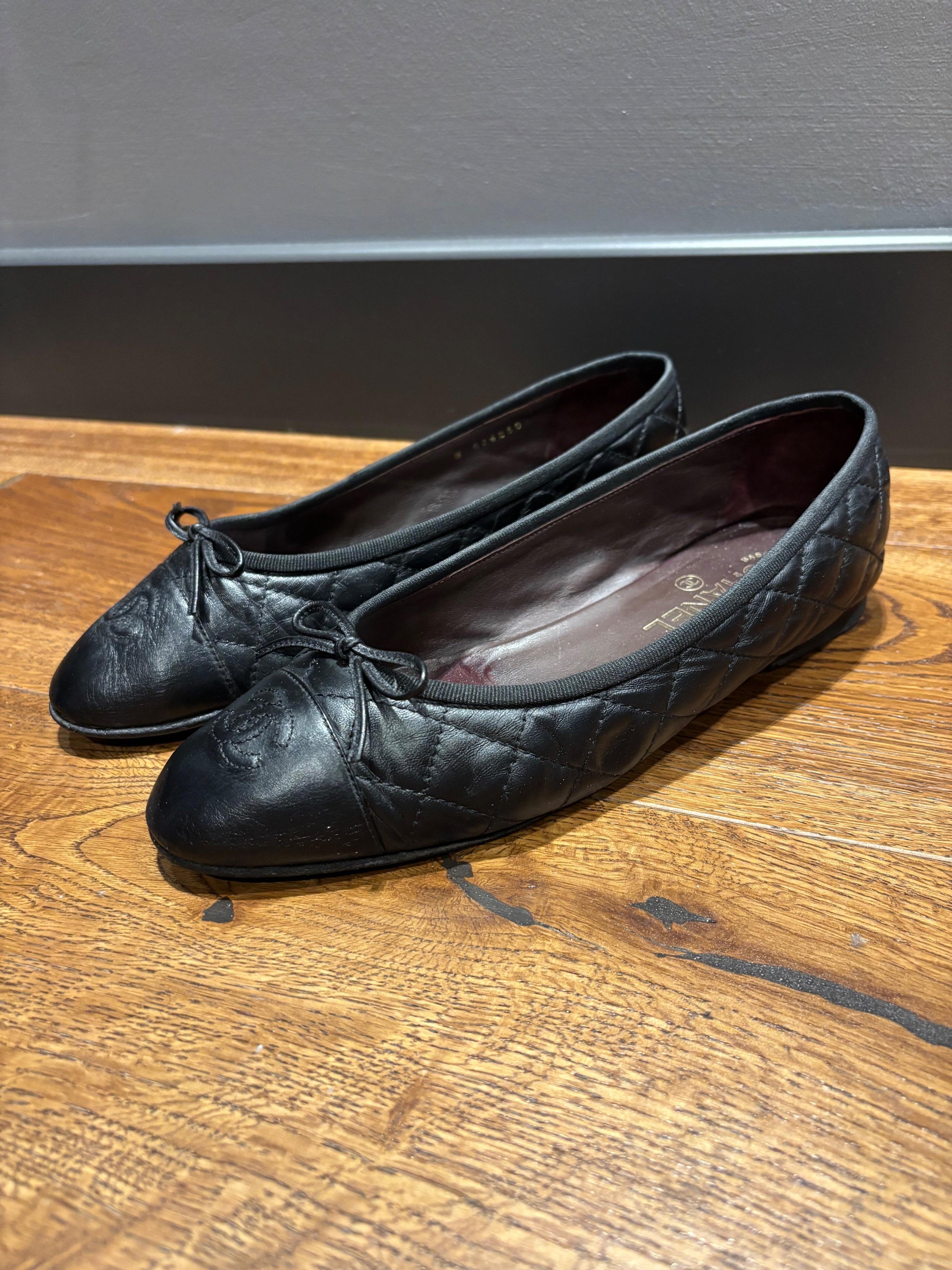 Chanel Black Leather Ballet Flats