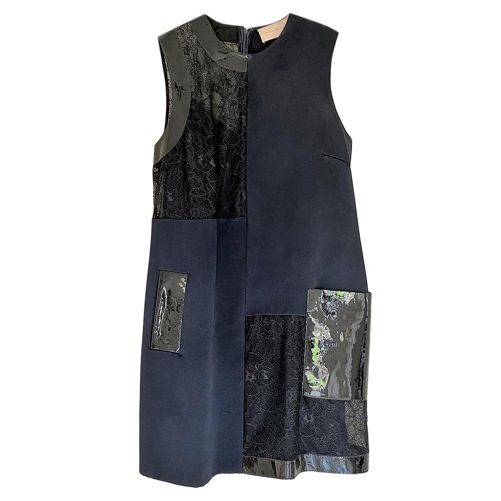 Christopher Kane Colour Block Lace & Leather Panelled Sleeveless Dress
